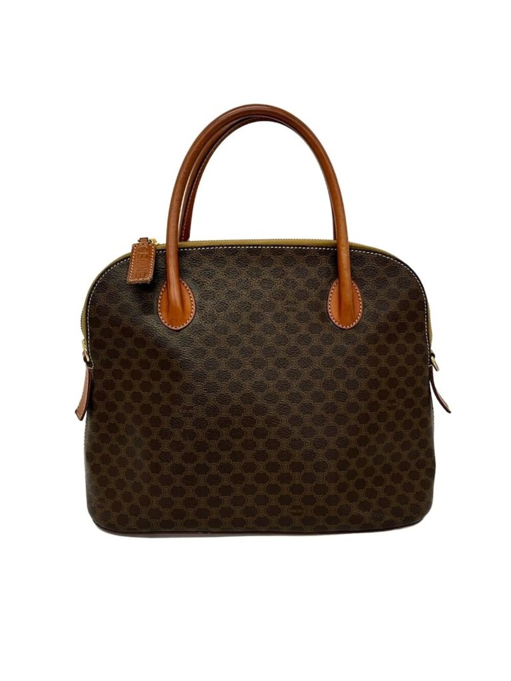 Celine Handbag Macadam Pattern Dark Brown Leather
